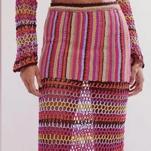Free People Sunrise Bali Crochet Maxi Skirt Size XL - Picture 4 of 7